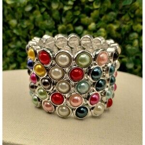 Bubble Dot Bracelet Y2K Vige Multi Color Stretch  75 Dots Cuff Statement Bloom